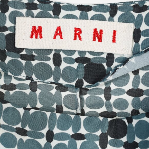 Marni Teal Geometric-Printed Cap-Sleeve Blouse - Picture 4 of 10